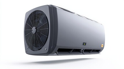 Modern Air Conditioner Unit with Fan and Vents Isolated on White Background