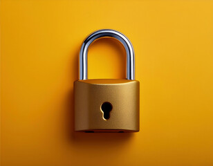 Naklejka premium Golden padlock on a yellow background. The concept of security and protection.