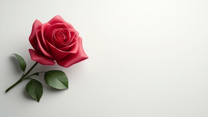 Fototapeta premium A red rose is the main focus of the image, with its stem and leaves visible