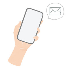 スマホを持つ手　メール受信　イラスト