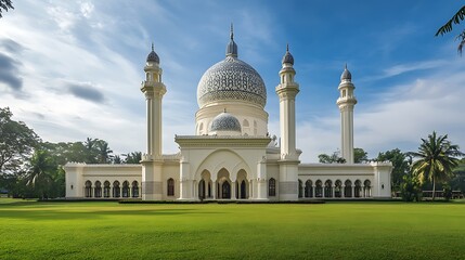 The Majestic White Mosque with Blue Domes