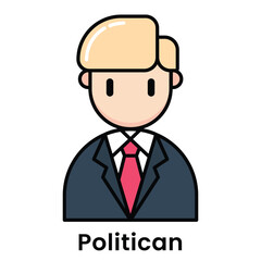 avatar character politican cartoon design style, Editable vector stroke outline
