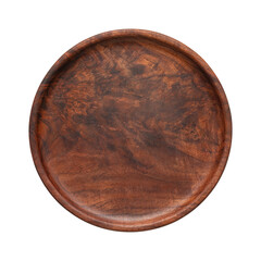 Handmade dark walnut wooden plate. Empty wooden plate. wooden plate isolated on white	
