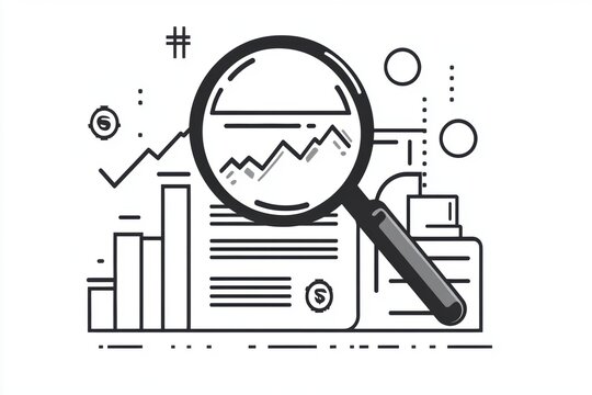 magnifying glass analyzing financial data clip art preview