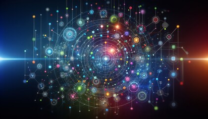 Obraz premium A vibrant digital network with interconnected nodes and dynamic energy flow suitable for Adobe Stock.
