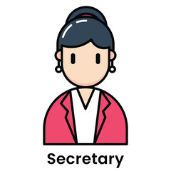 Secretary avatar character cartoon design style, Editable vector stroke outline