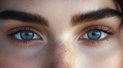 Fototapeta premium Close-up Portrait of a Person with Light Eyes and Dark Hair