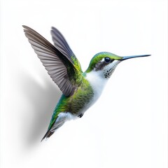 Hummingbird in Flight on White Background