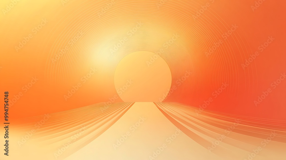Poster abstract background with a glowing circle and a pathway leading to it, with orange and yellow tones.