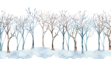 PNG Winter trees watercolor horizontal illustration nature winter.