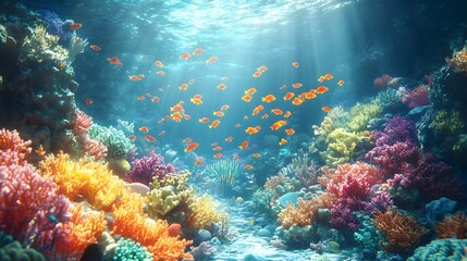 Naklejka premium Colorful fish swimming in serene coral reef pictures under the ocean