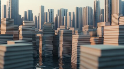 Obraz premium Floating Books in a City of Towers