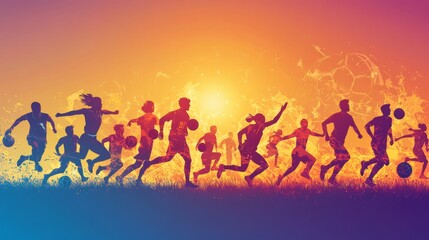 Silhouetted Athletes in Action at Sunset