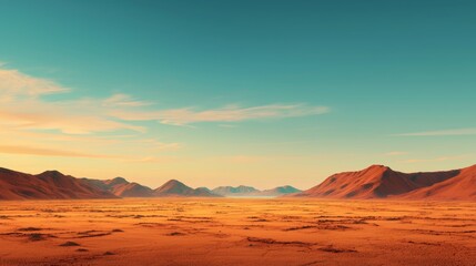 Fototapeta premium Vast Desert Landscape with Distant Oasis on the Horizon