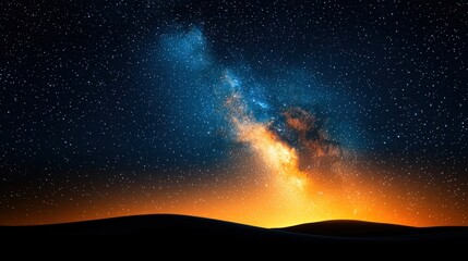 Obraz premium Milky Way Galaxy Night Sky with Stars and Silhouetted Hills