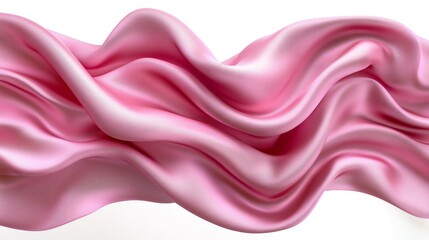 Fototapeta premium Soft pink satin fabric billowing in the air, creating soft folds and ripples, isolated on white, floating pink fabric, fluid motion concept, 3D illustration