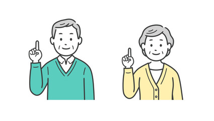 指差しをする高齢者男女の上半身イラスト
