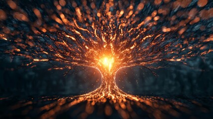 Pulsating Aura of a Tree in 3D Nature Illustration