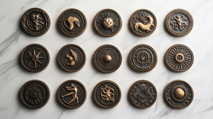 Antique Medallions on Marble Background