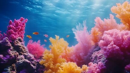 Naklejka premium Coral reef pictures surrounded by fish in vivid underwater environments