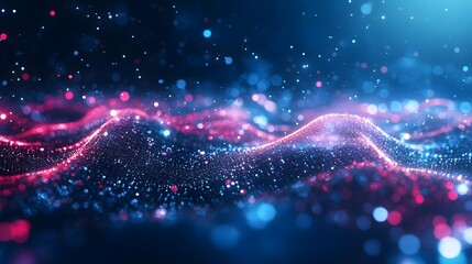 Obraz premium Digital cyberspace with particles and Digital data network connections concept. 