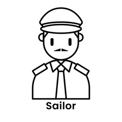 Sailor avatar character outline design style, Editable vector stroke outline