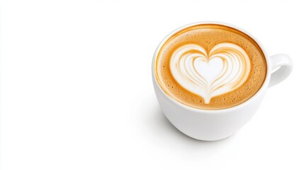 Coffee cup with heart latte art on white isolate background