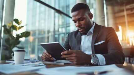 Businessman Using Tablet in Modern Office