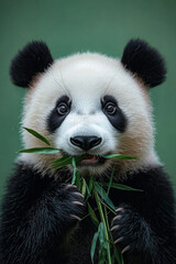 Fototapeta premium A baby panda is eating bamboo