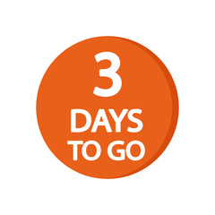 Countdown timer icon. Number three focus. Bold 3 days phrase. Orange round background.