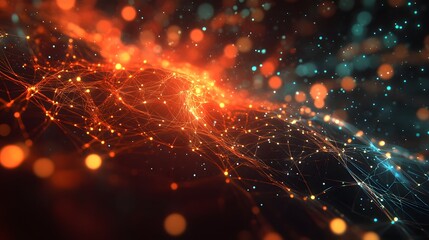 Digital cyberspace with particles and Digital data network connections concept. 