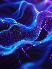 Fototapeta premium Neural Network Visualization with Purple and Blue Lights on a Dark Background