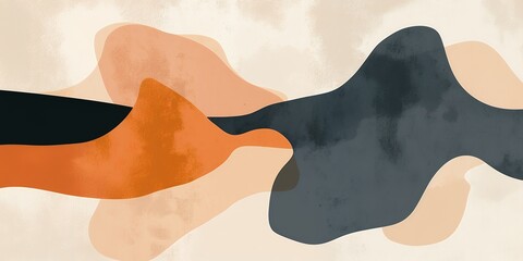 Obraz premium Abstract art featuring a minimalist design of flowing shapes in warm and cool tones.