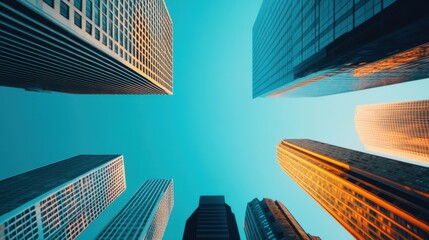 An aerial drone shot capturing the geometric pattern of a modern city's grid layout, with skyscrapers reaching for the sky.