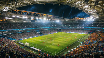 Night Soccer Game at a Full Stadium