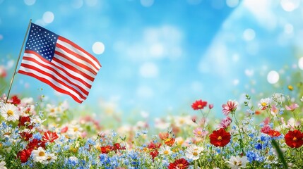 American Flag Among Wildflowers