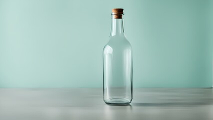 empty glass bottle on green background