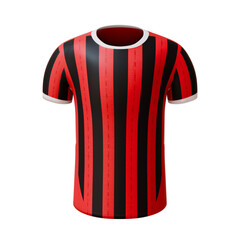3D football jersey. Sport t-shirt with O neck with red black stripe design to represent milan football. Concept for soccer team uniform or football apparel mock up.
