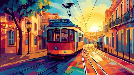 Obraz premium Vibrant City Tram Scene