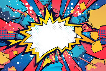 A vibrant comic-style explosion graphic featuring bold colors and dynamic shapes, perfect for attention-grabbing designs.