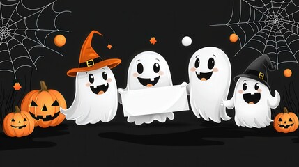 Obraz premium Joyful Ghosts Celebrating Halloween in Anime Style