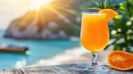 Vibrant Orange Cocktail by the Beach