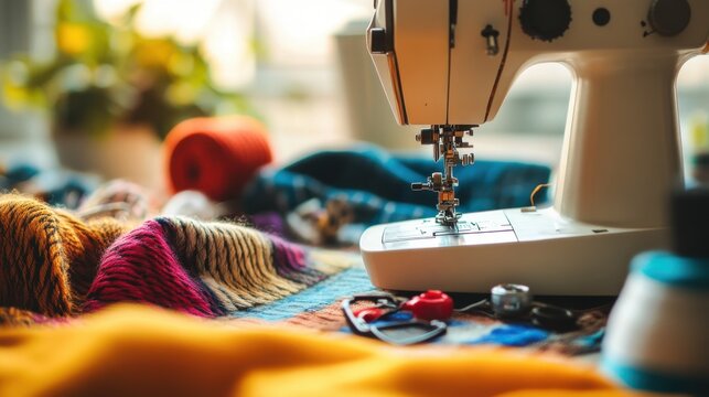 Sewing Machine with Colorful Fabrics