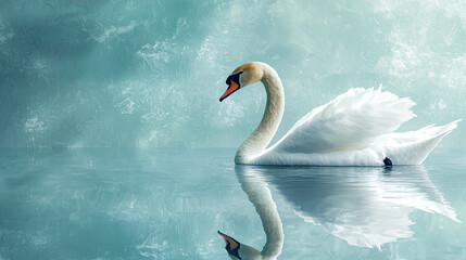 Fototapeta premium A swan is swimming in a body of water