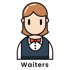 waiters girl avatar character outline design style, Editable vector stroke outline.
