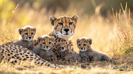 Cheetah Family in Savanna