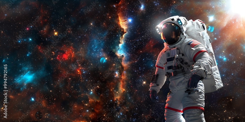 Wall mural an astronaut floats through space, surrounded by a breathtaking galaxy. the colorful nebula behind t