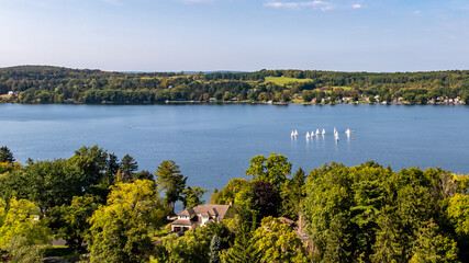 Aerial photo of Cazenovia Lake located in Town of Cazenovia, Madison County, New York, September 2024.	
