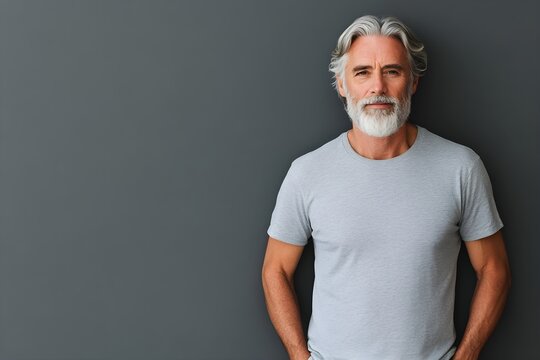 Portrait of adult man isolated on gray background. Professional businessman. Wellness and health. Healthy aging. Business and branding concept