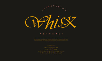 Whisk typography beauty fashion elegant minimalist serif italic fonts decorative wedding vintage retro logos. Minimal luxury font alphabet logo. Vector illustration